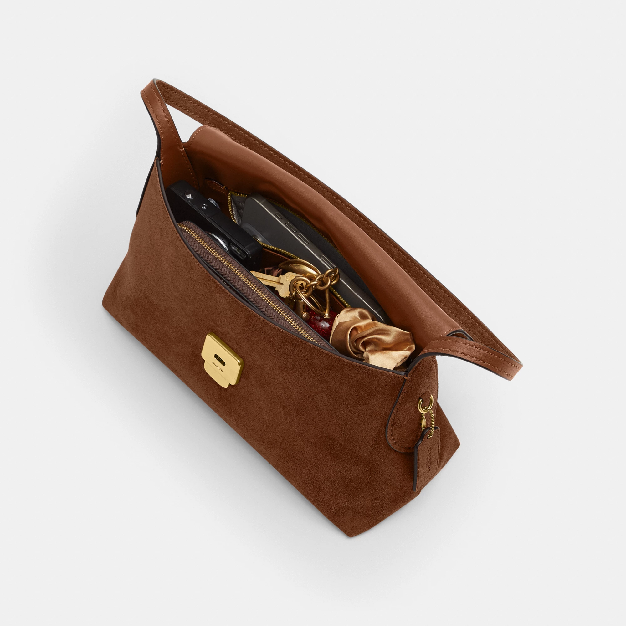 COACH®,Chelsea Shoulder Bag 30,Suede,Leather,Shoulder Bag,Brass,Casual,Brown,Inside View,Top View