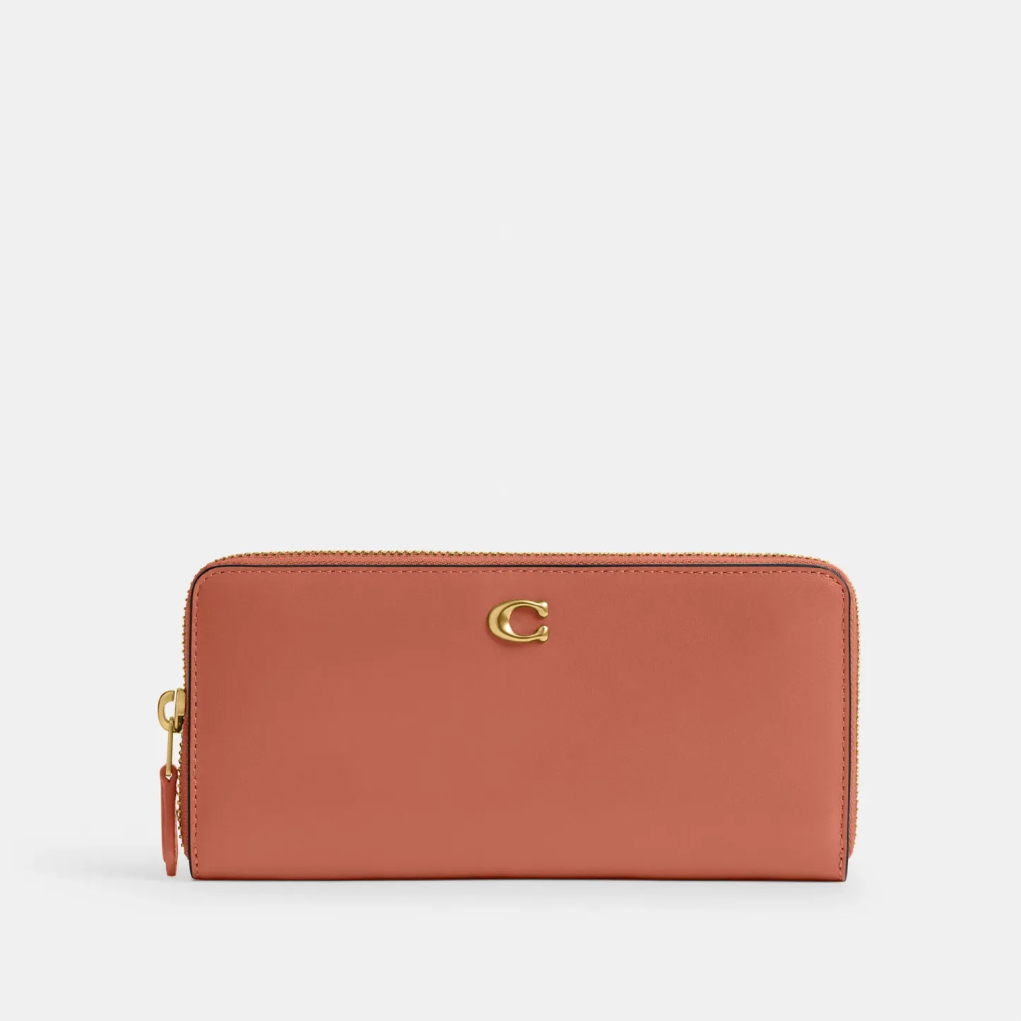 COACH®,Essential Slim Accordion Zip Wallet,Calfskin Leather,Leather,Continental,Logo,Metal,Casual,Brown,Front View