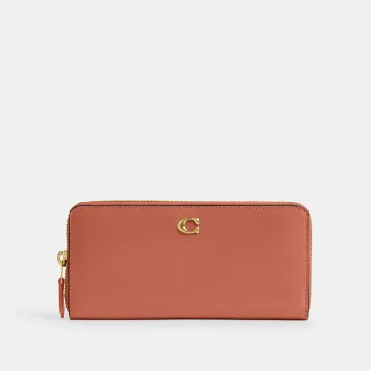 COACH®,Essential Slim Accordion Zip Wallet,Calfskin Leather,Leather,Continental,Logo,Metal,Casual,Brown,Front View