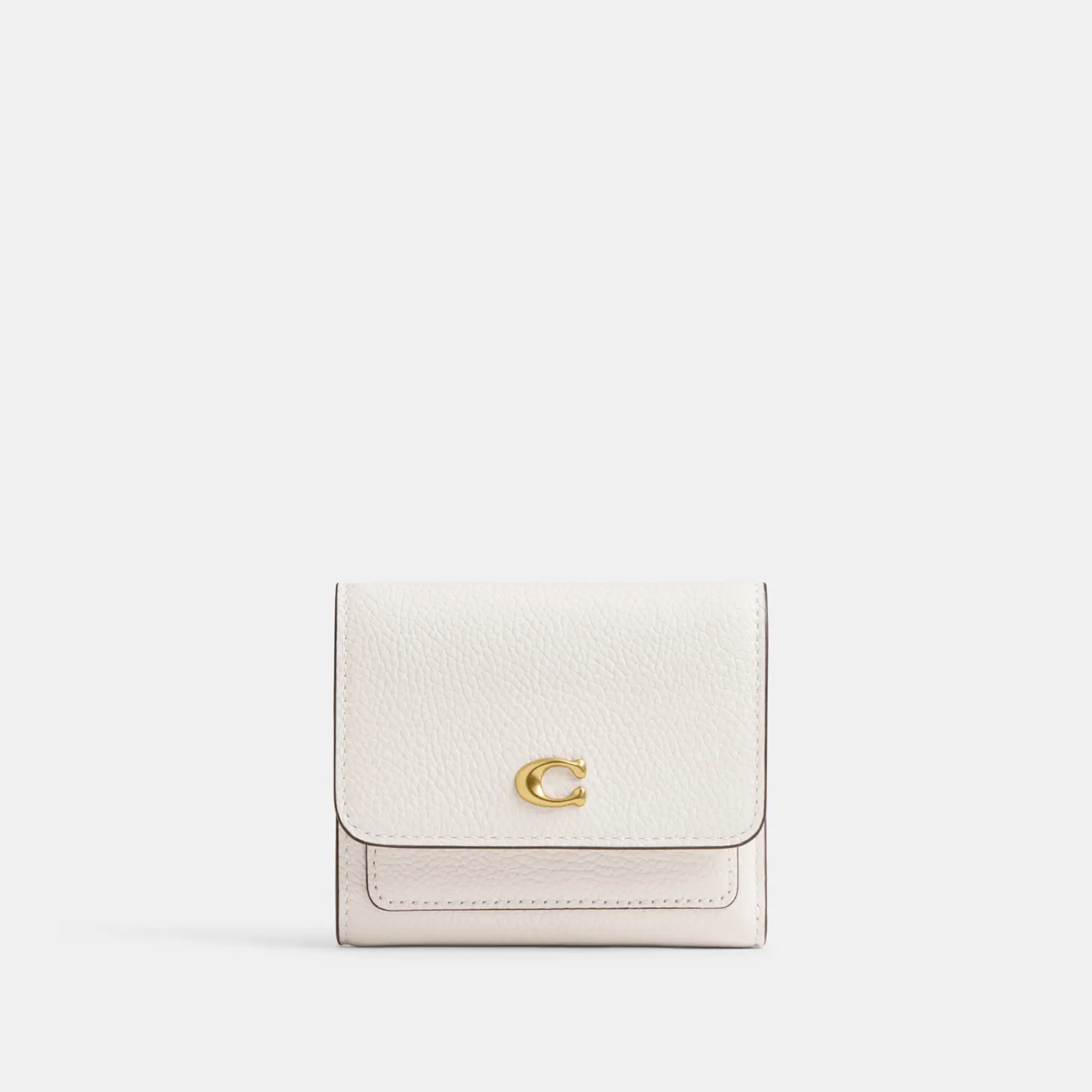 COACH®,Mila Small Flap Wallet,Leather,Tri Fold,Logo,Metal,Casual,White,Front View