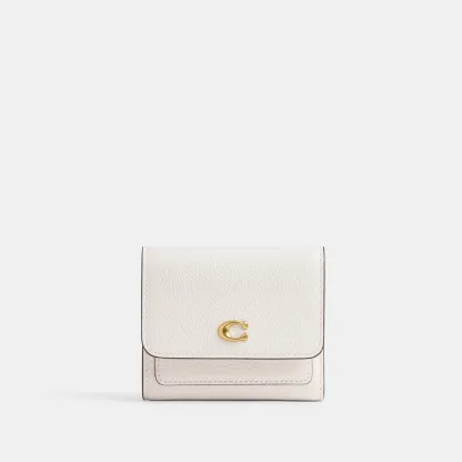 COACH®,Mila Small Flap Wallet,Leather,Tri Fold,Logo,Metal,Casual,White,Front View