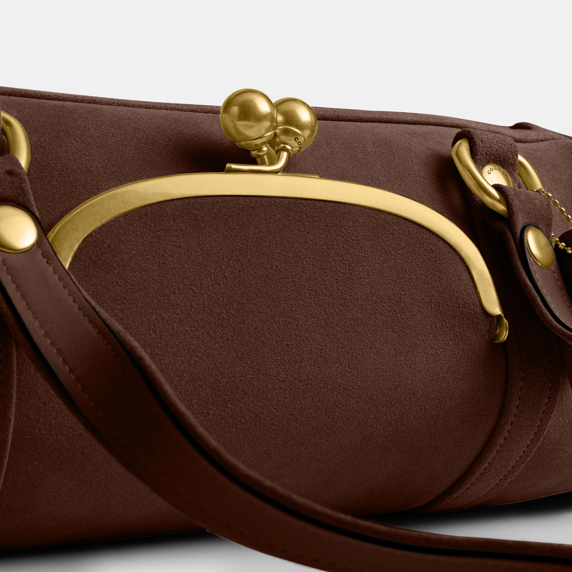 COACH®,Kisslock Barrel Bag,Lining Cotton Knit,Lining Cotton,Suede,Barrel Bag,Pendant,Brass,Day Party,Brown,Closer View