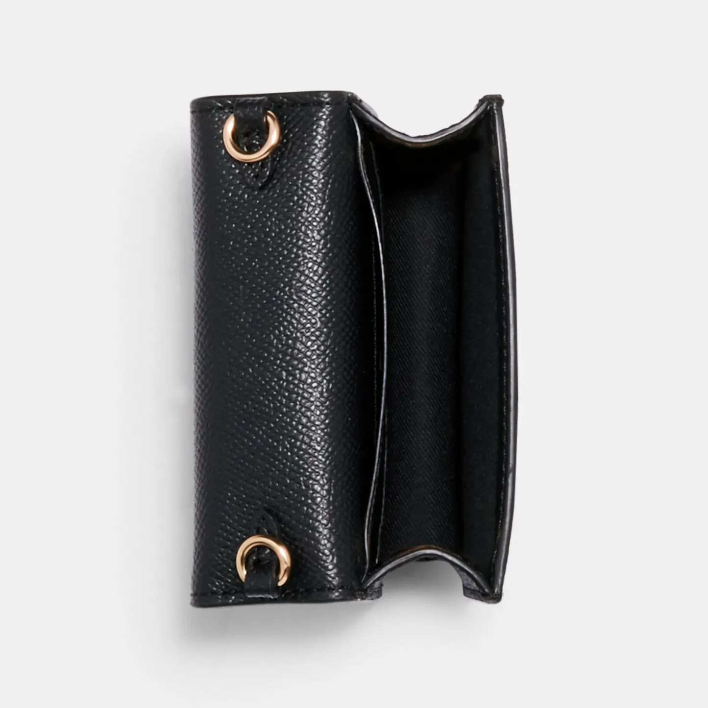 COACH®,Mini Wallet On A Chain,Leather,Crossbody,Gold Metal,Casual,Black,Inside View,Top View