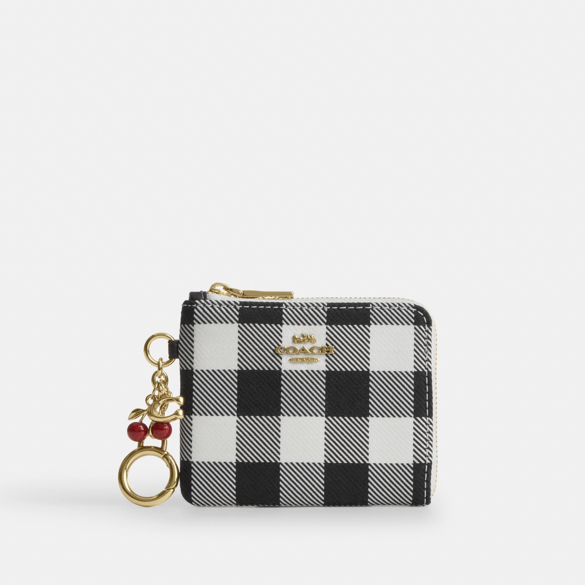 COACH®,Small Corner Zip Wallet With Gingham Print And Charms,,Front View
