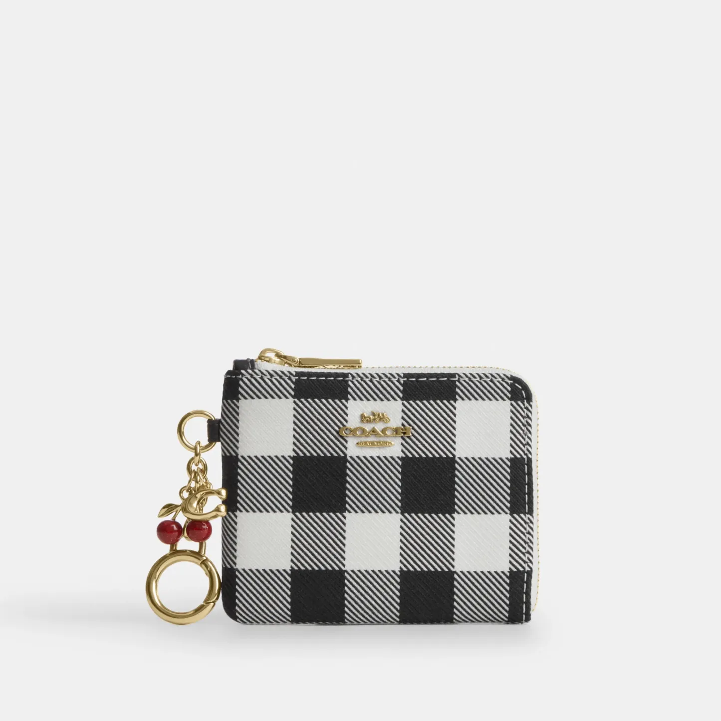 COACH®,Small Corner Zip Wallet With Gingham Print And Charms,,Front View