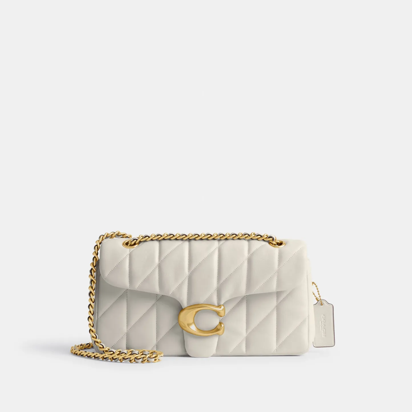 COACH®,Tabby Shoulder Bag 26 With Pillow Quilting,Leather,Shoulder Bag,Metal,Logo,Shoulder Guard,Silver Metal,Day Party,Cream,Front View