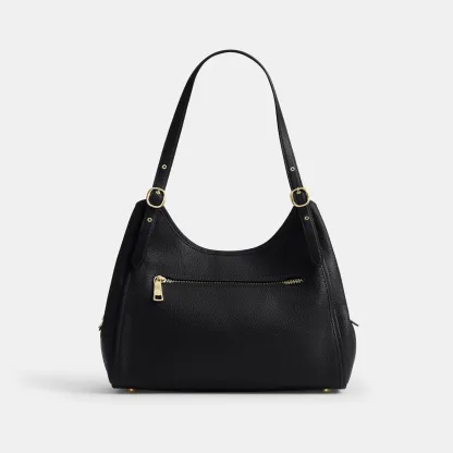 COACH®,Erin Shoulder Bag,Leather,Shoulder Bag,Logo,Gold Metal,Casual,Black,Back View