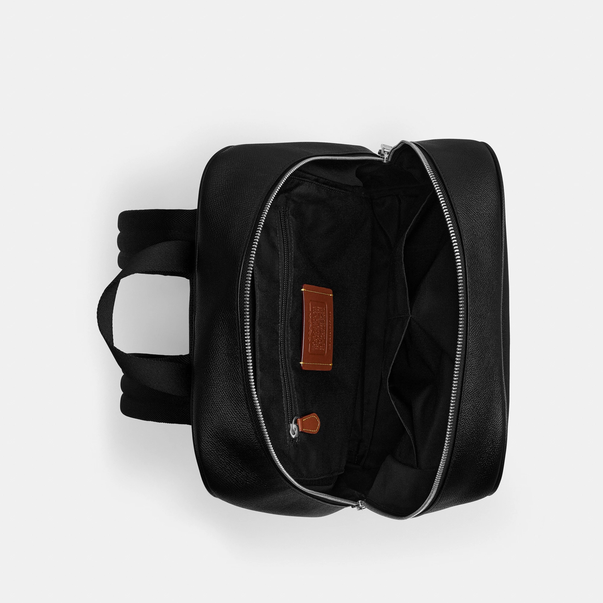 COACH®,Aiden Backpack,Recycled Polyester,Leather,Backpack,Logo,Sustainable,Adjustable,Suitcase Sleeve,Durable Fabric,Silve...,Black,Inside View,Top View