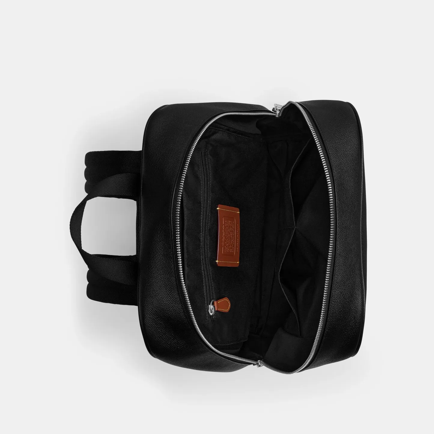 COACH®,Aiden Backpack,Recycled Polyester,Leather,Backpack,Logo,Sustainable,Adjustable,Suitcase Sleeve,Durable Fabric,Silve...,Black,Inside View,Top View