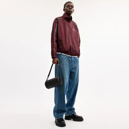 COACH®,Andre Barrel Bag 24 In Signature Canvas,Leather,Canvas,Recycled Polyester,Barrel Bag,Pattern,Logo,Water Resistant,C...,Black,Detail View