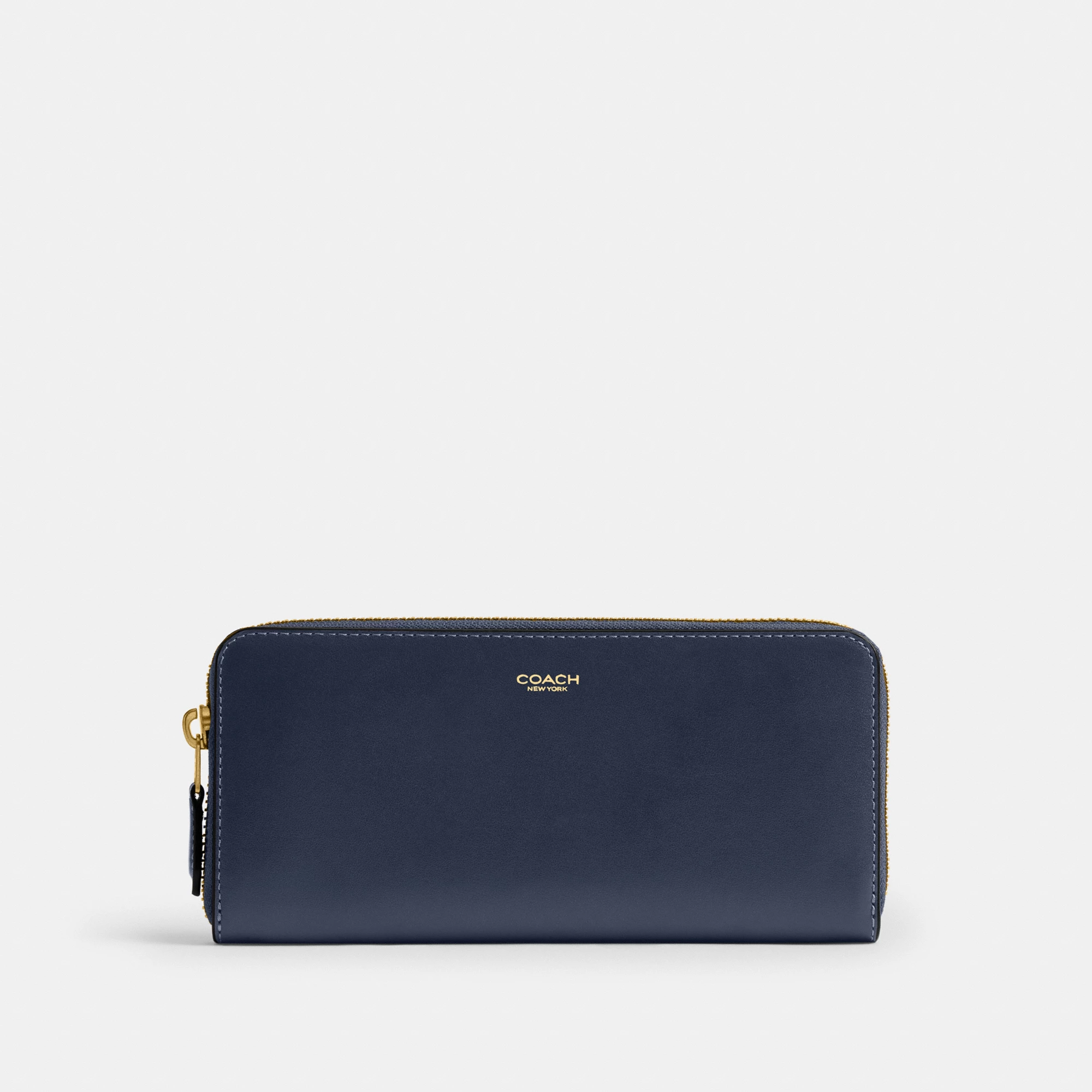 COACH®,New York Slim Accordion Zip Wallet,Leather,Calfskin Leather,Continental,Casual,Navy,Front View