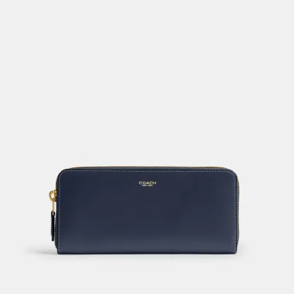 COACH®,New York Slim Accordion Zip Wallet,Leather,Calfskin Leather,Continental,Casual,Navy,Front View