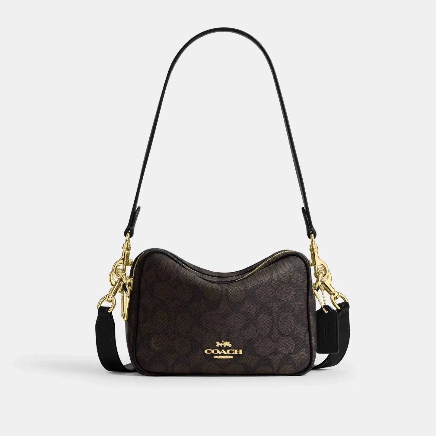 COACH®,Mini Carey Crossbody Bag In Signature Canvas,Polyester,Leather,Canvas,Crossbody,Metal Material,Logo,Metal,Piping,Pe...,Brown,Front View