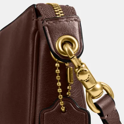 COACH®,Plaza Bag,Fabric,Leather,Shoulder Bag,Logo,Compact,Lined,Gold Metal,Casual,Brown,Closer View