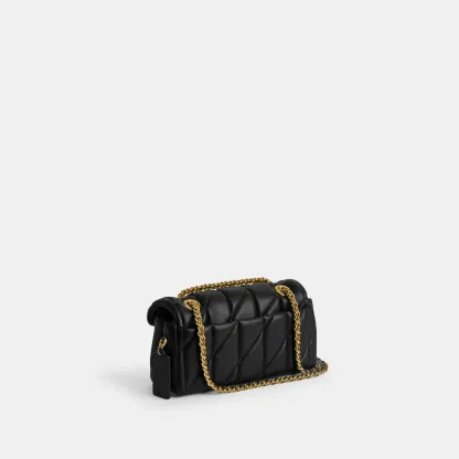 COACH®,Tabby Shoulder Bag 20 With Pillow Quilting,Leather,Shoulder Bag,Chain Detail,Embossed,Logo,Metal,Gold Metal,Day Party,Black,Angle View