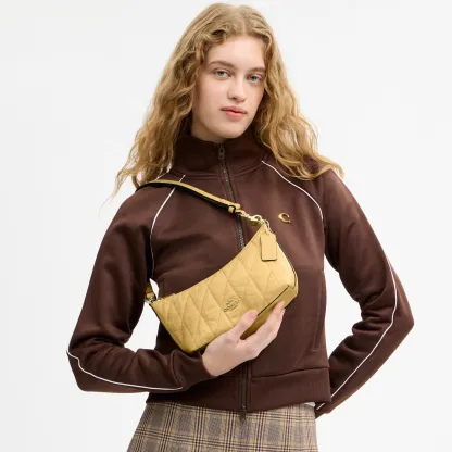 COACH®,Caitlin Shoulder Bag With Quilting,Lining Recycled Polyester,Recycled Polyester,Shoulder Bag,Logo,Chain Detail,Shou...,Beige,Detail View