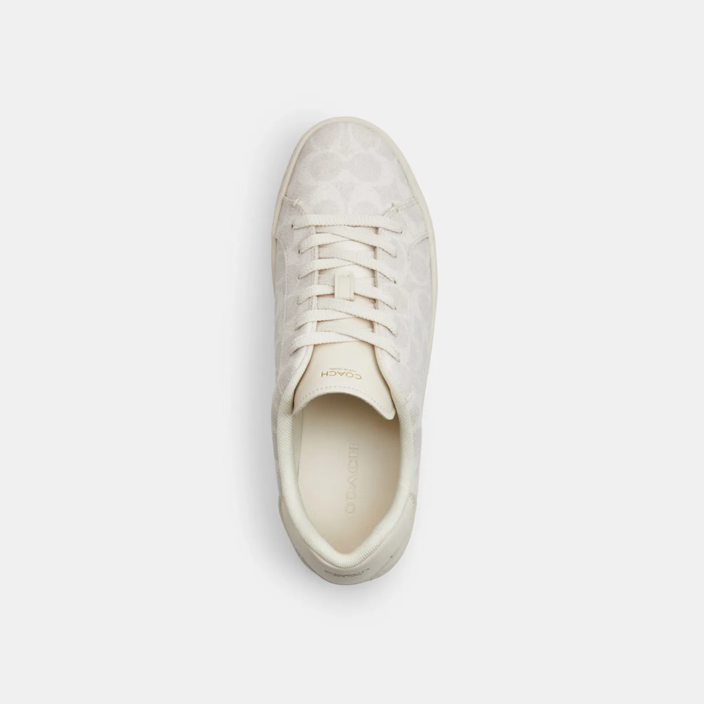 COACH®,High Line Sneaker In Signature Canvas,EVA,Canvas,Leather,Casual,Fabric,Logo,Pull Tab,Casual,Cream,Inside View,Top View