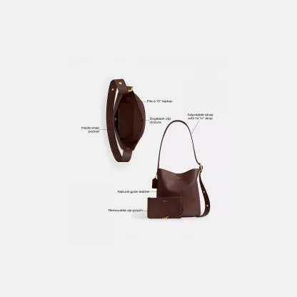 COACH®,Bleecker Bucket Bag,Leather,Bucket,Adjustable,Gold Metal,Casual,Brown