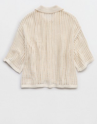 Aerie Short Sleeve Polo Sweater - Natural