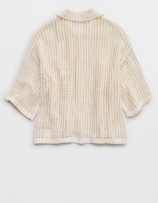Aerie Short Sleeve Polo Sweater - Natural