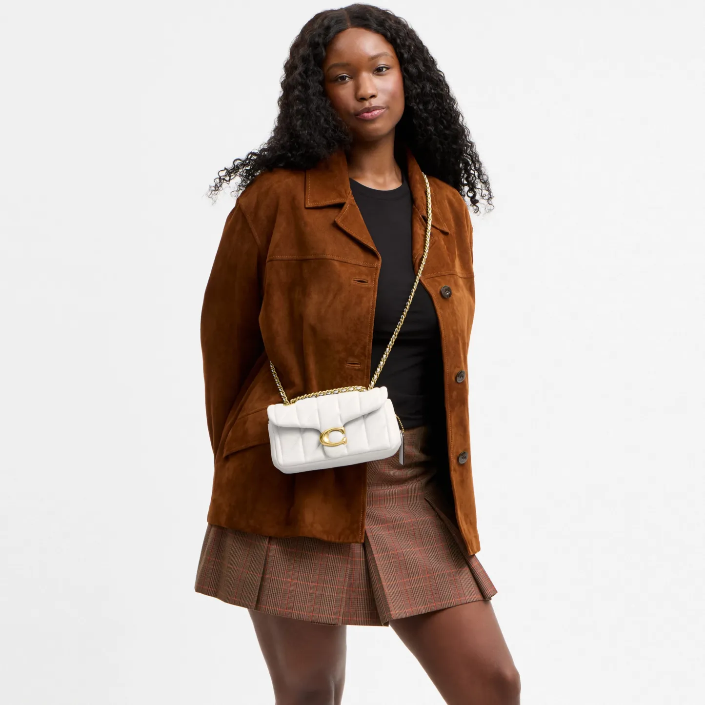 COACH®,Tabby Shoulder Bag 20 With Pillow Quilting,Leather,Shoulder Bag,Chain Detail,Embossed,Logo,Metal,Gold Metal,Day Party,White