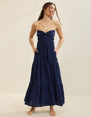 Aerie Strapless Cut Out Maxi Dress - Navy