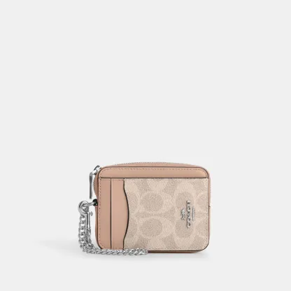 COACH®,Zip Card Case In Signature Canvas,Card Case,Color Block,Sustainable,Casual,Multi Color,Front View
