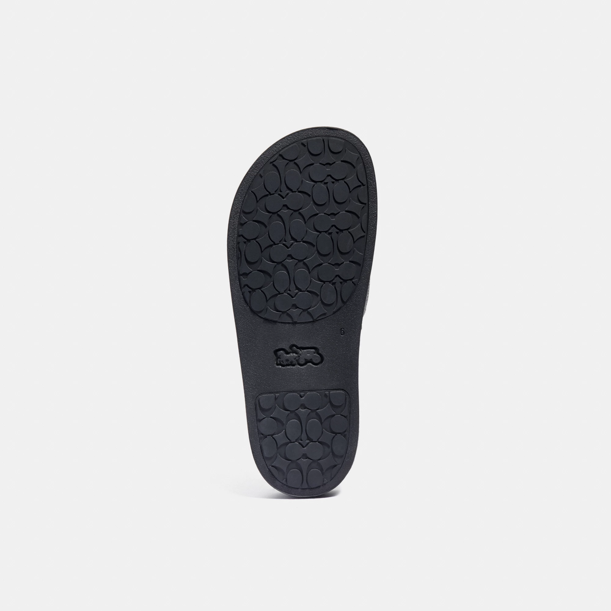 COACH®,Udele Sport Slide In Signature Canvas,Canvas,Rubber,EVA,Slides,Logo,Pull Tab,Cushioned Outsole,Casual,Black,Outsole View