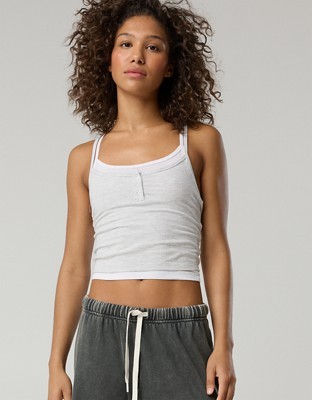 OFFLINE By Aerie Thumbs Up Layered Tank Top - Medium Heather Gray