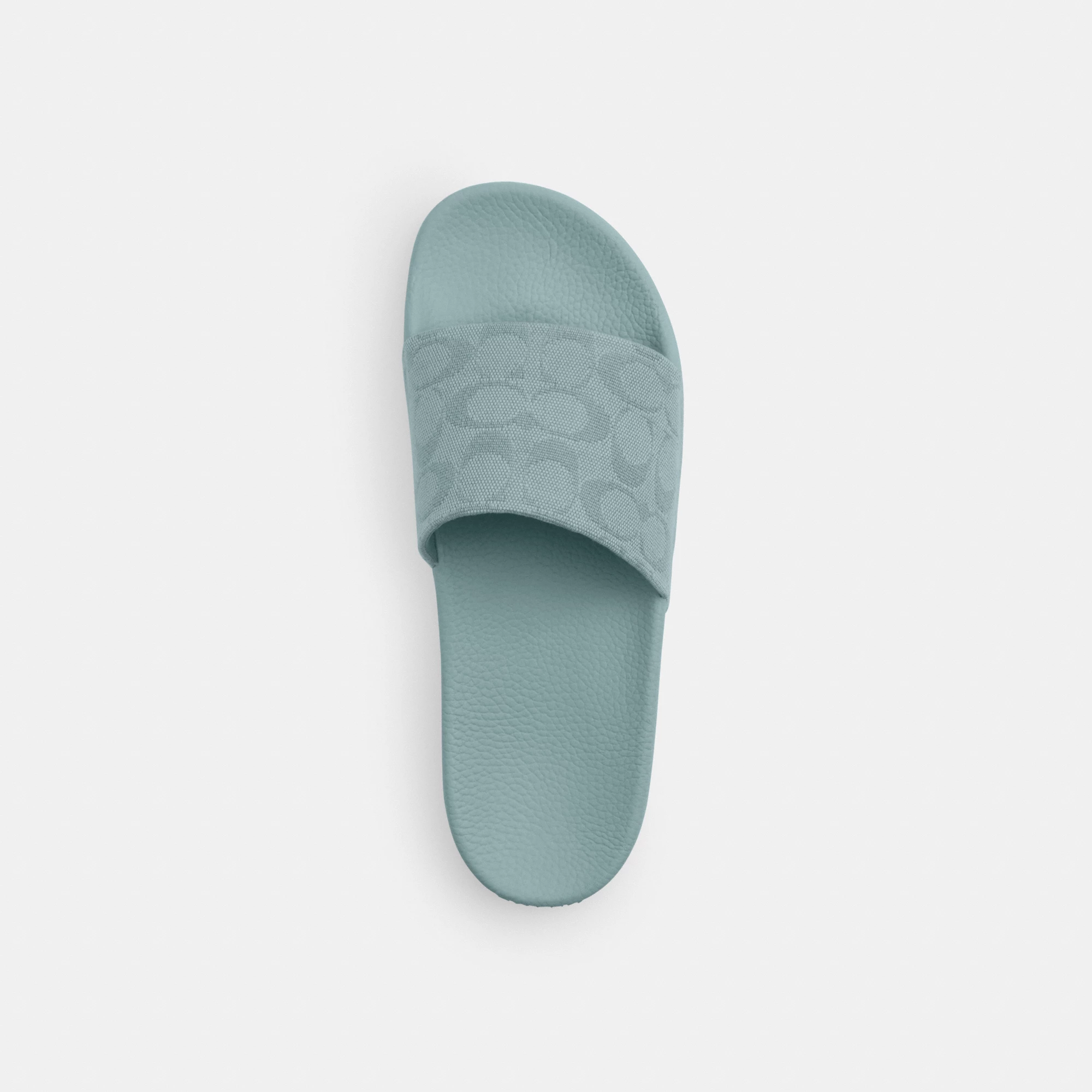 COACH®,Udele Sport Slide In Signature Jacquard Canvas,Rubber,EVA,Canvas,Slides,Fabric,Logo,Pull Tab,Casual,Blue,Inside View,Top View