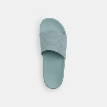 COACH®,Udele Sport Slide In Signature Jacquard Canvas,Rubber,EVA,Canvas,Slides,Fabric,Logo,Pull Tab,Casual,Blue,Inside View,Top View