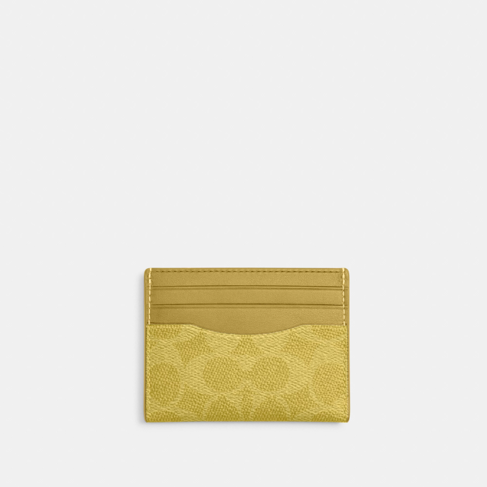COACH®,Slim Id Card Case In Signature Canvas,Card Case,Color Block,Casual, Father's Day,Yellow,Front View