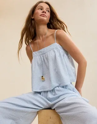Aerie Seersucker Cami Top - Monaco Blue
