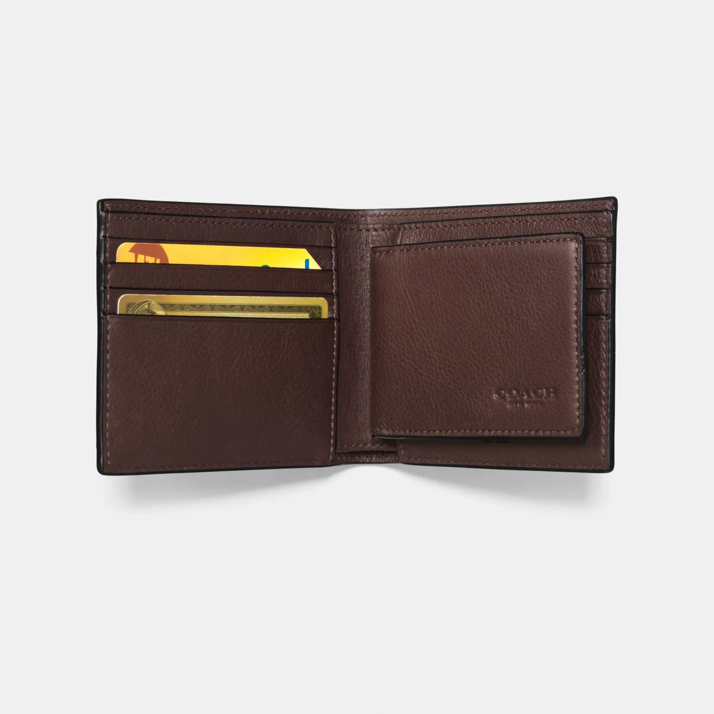 COACH®,3-In-1 Wallet,Leather,Bi Fold,Casual,Brown,Inside View,Top View