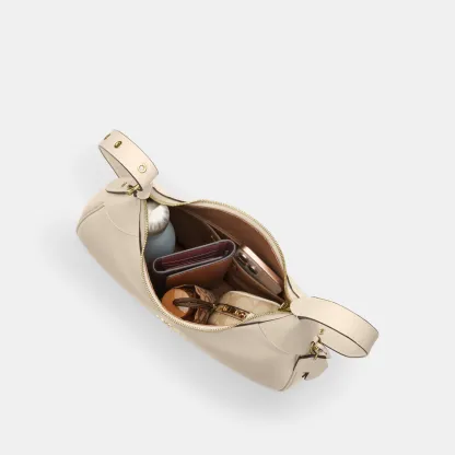 COACH®,Ella Shoulder Bag,Leather,Shoulder Bag,Adjustable,Lined,Gold Metal,Casual,Beige,Inside View,Top View
