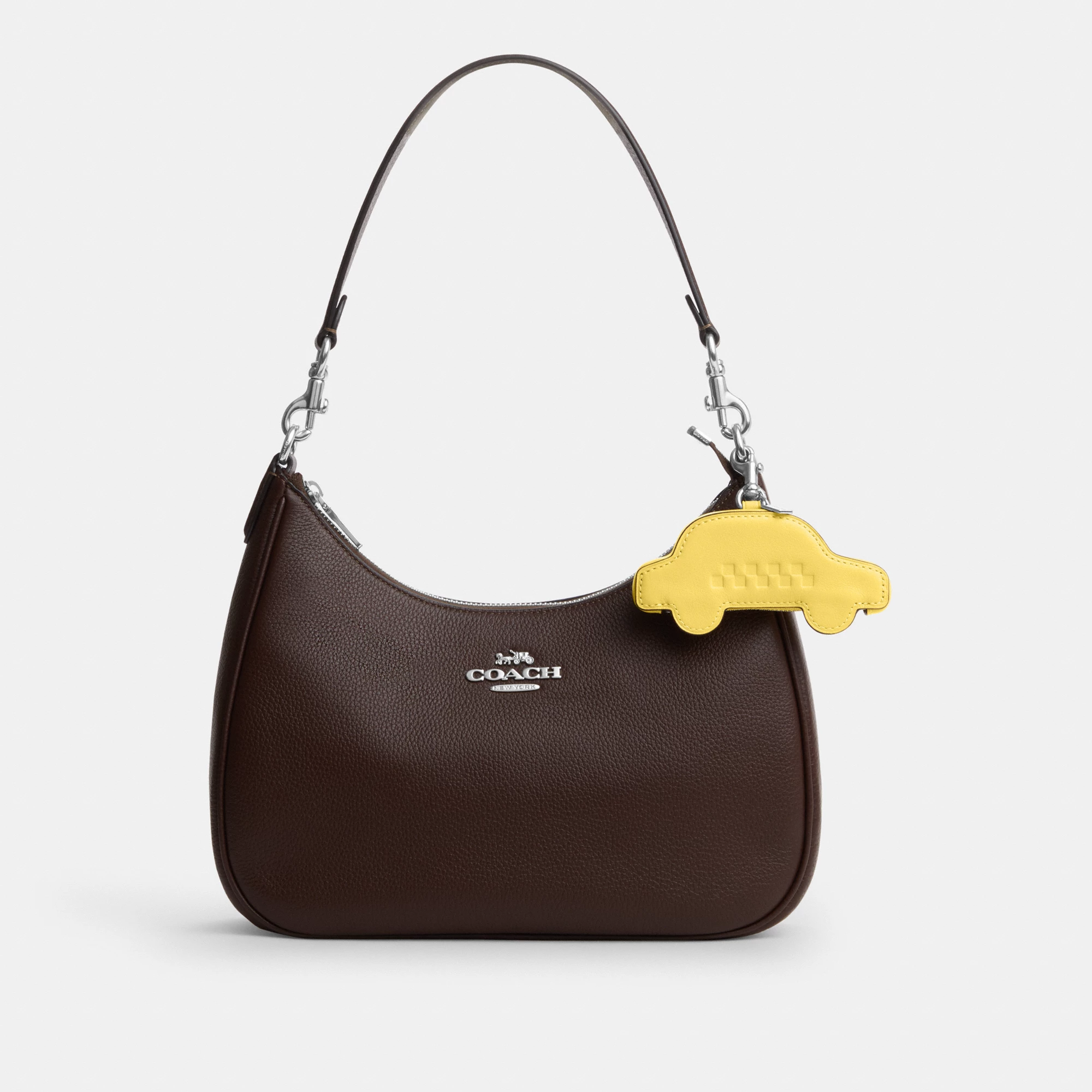 COACH®,Taxi Bag Charm,Leather,Bag Charm,Silver Metal,Yellow,Angle View