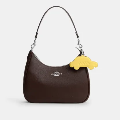 COACH®,Taxi Bag Charm,Leather,Bag Charm,Silver Metal,Yellow,Angle View