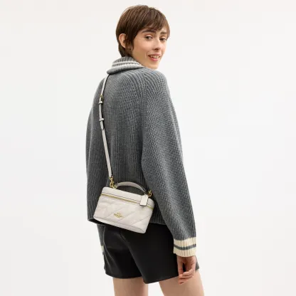 COACH®,Rainer Crossbody Bag 18 With Quilting,Recycled Polyester,Leather,Crossbody,Logo,Quilted,Sustainable,Adjustable,Gold...,White