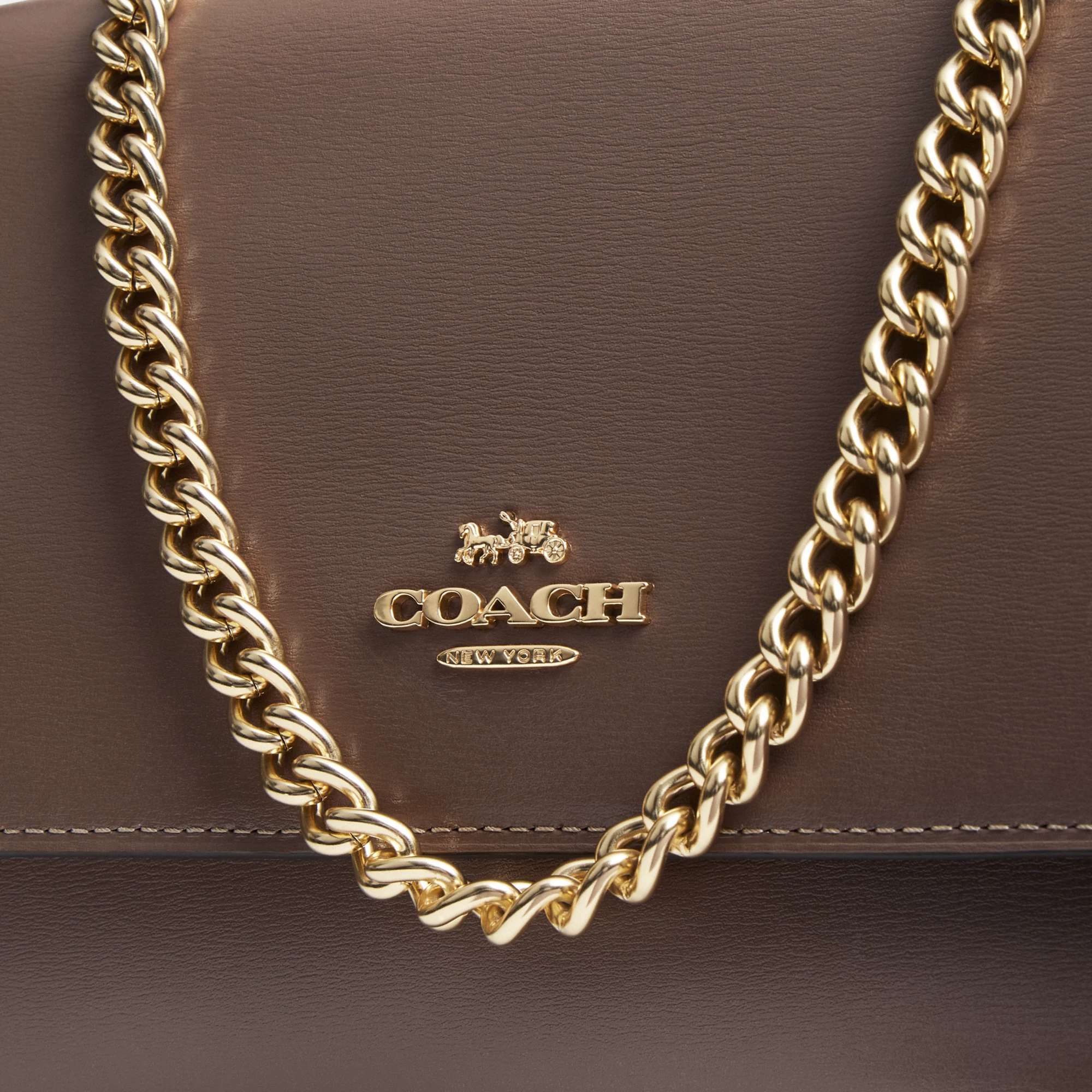 COACH®,Klare Crossbody Bag,Calfskin Leather,Leather,Crossbody,Metal,Logo,Luggage Tag,Adjustable,Lined,Compact,Gold Metal,D...,Brown,Closer View