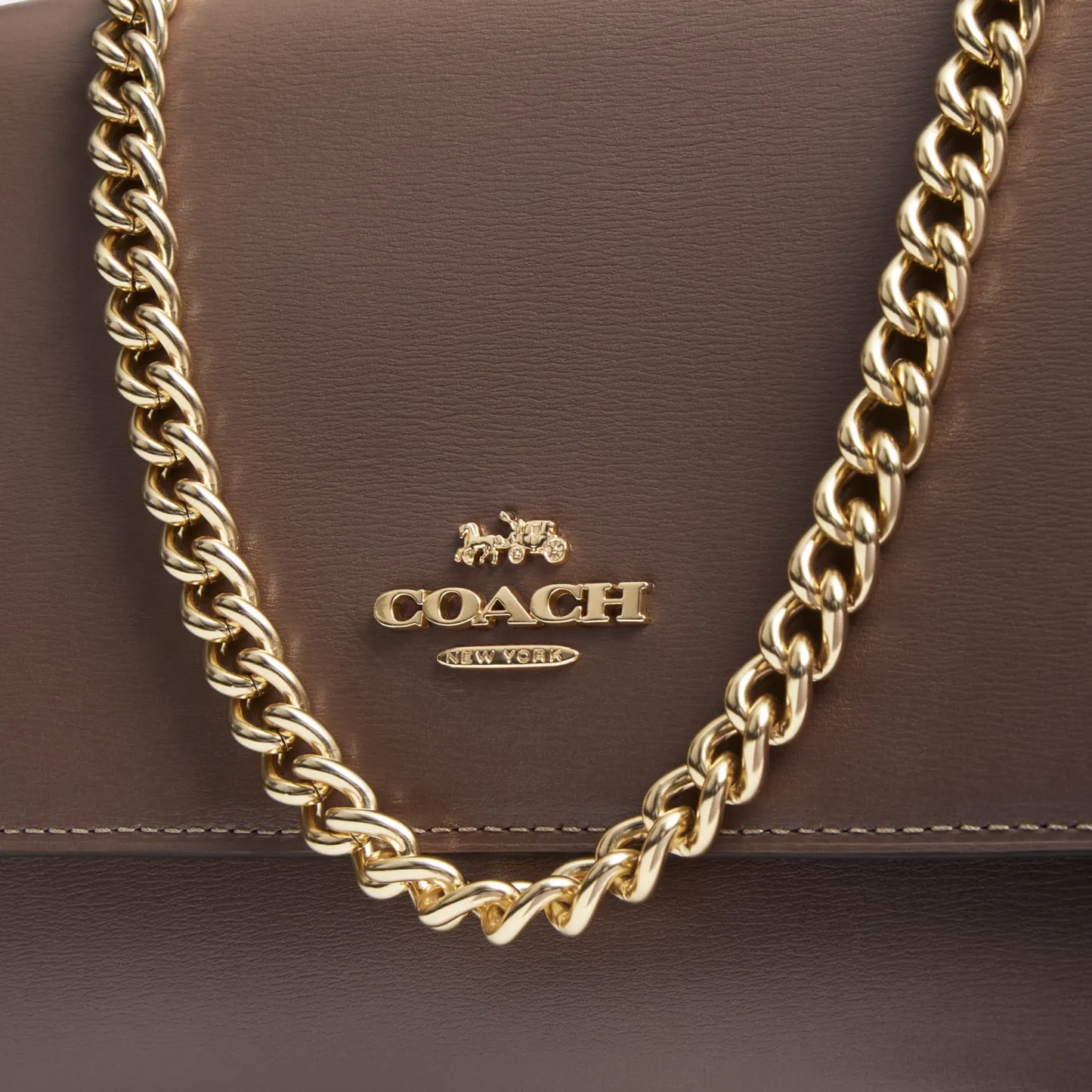 COACH®,Klare Crossbody Bag,Calfskin Leather,Leather,Crossbody,Metal,Logo,Luggage Tag,Adjustable,Lined,Compact,Gold Metal,D...,Brown,Closer View