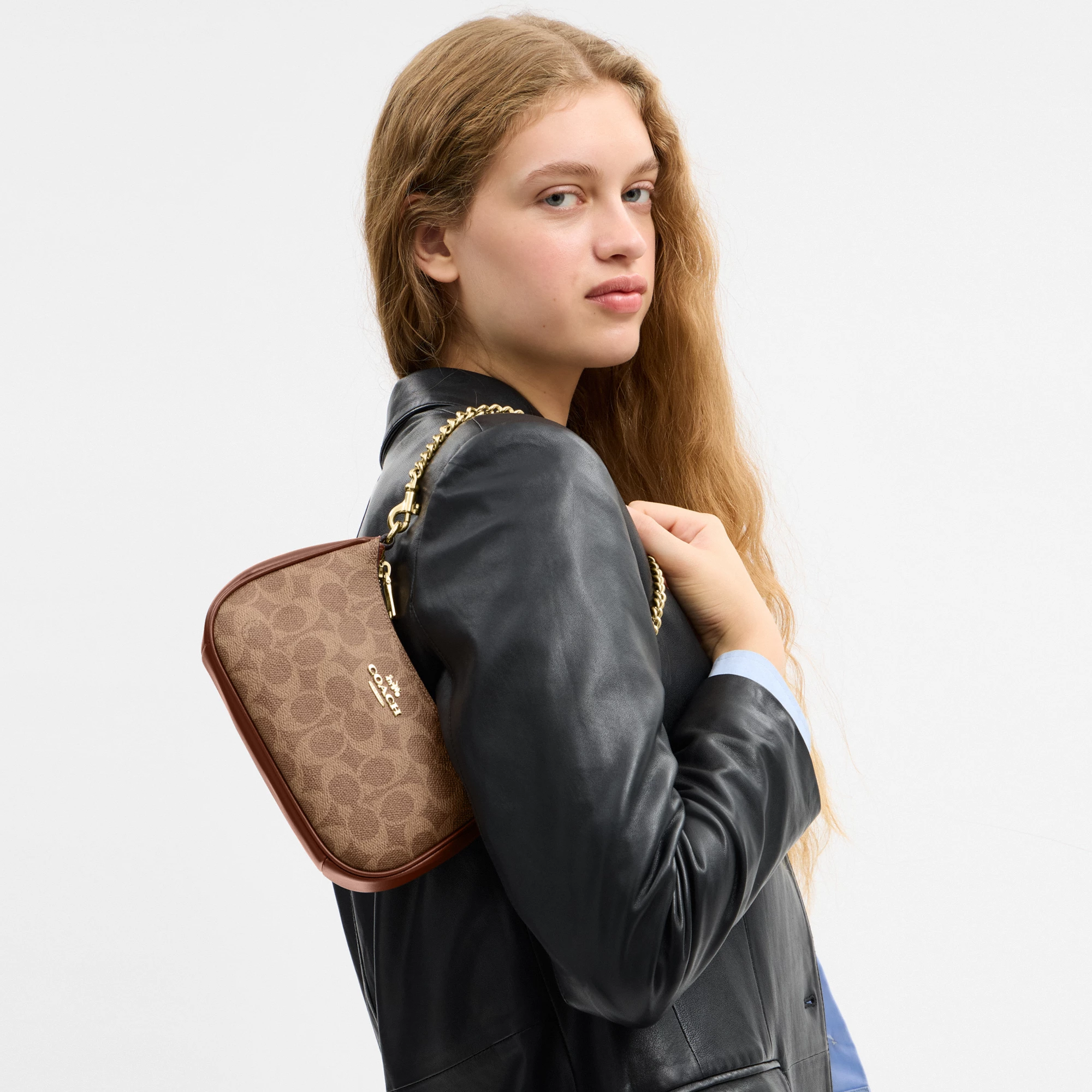 COACH®,Teri Mini Crossbody Bag In Signature Canvas,Polyester,Canvas,Recycled Polyester,Shoulder Bag,Adjustable,2 in 1,Vega...,Brown,Detail View