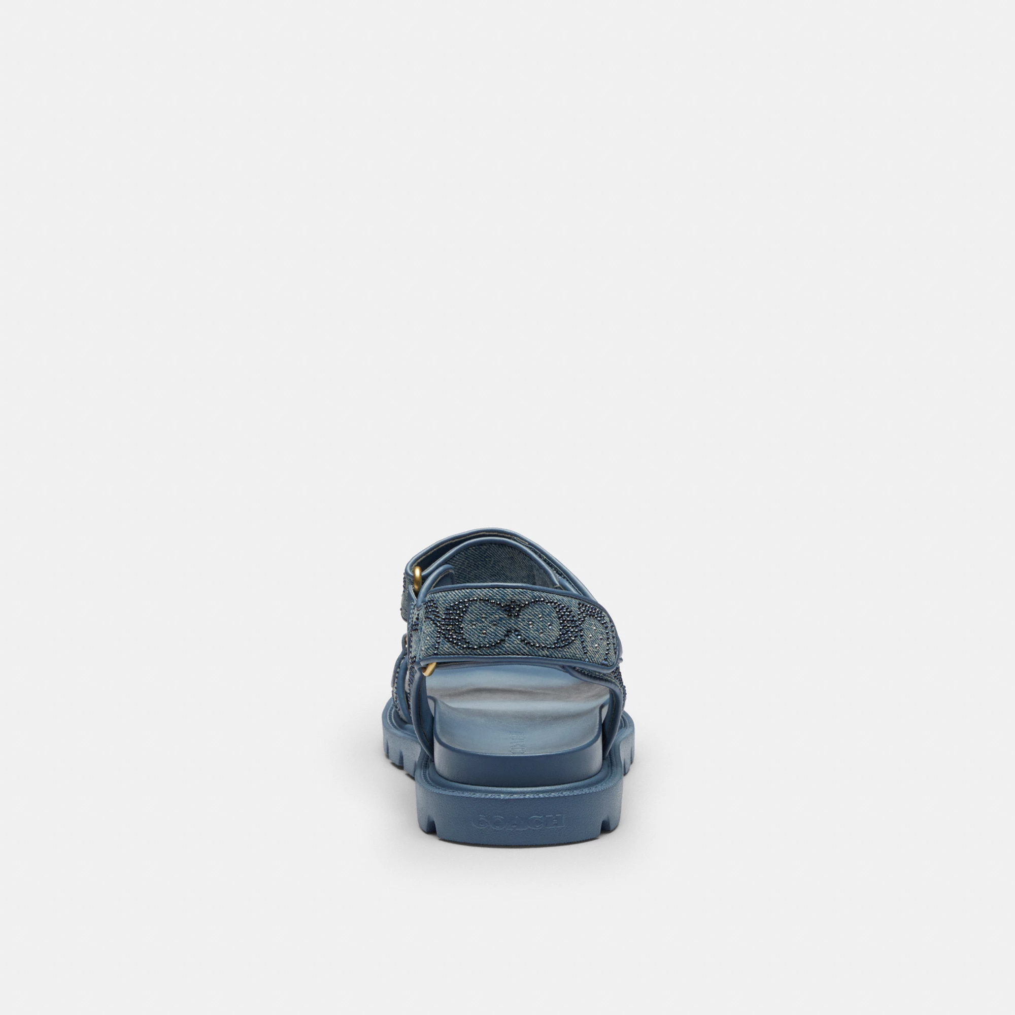 COACH®,Brynn Sandal In Crystal Signature Denim,Denim,Faux Leather,Cotton,Sandals,Crystal,Logo,Shoe Straps,Flexible,Sustain...,Blue,Alternate View
