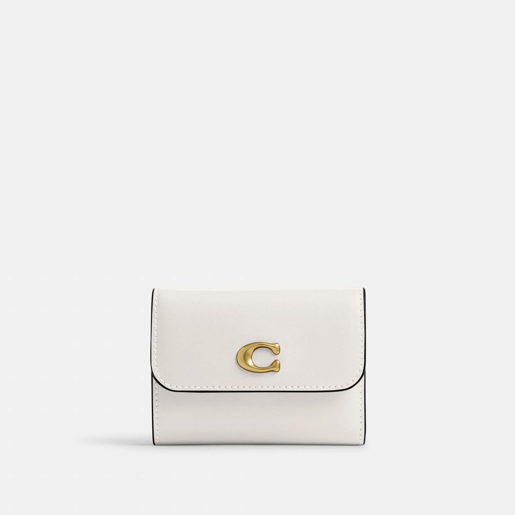 COACH®,Essential Card Holder Wallet,Leather,Calfskin Leather,Card Case,Bi Fold,Logo,Metal,Casual,White,Front View