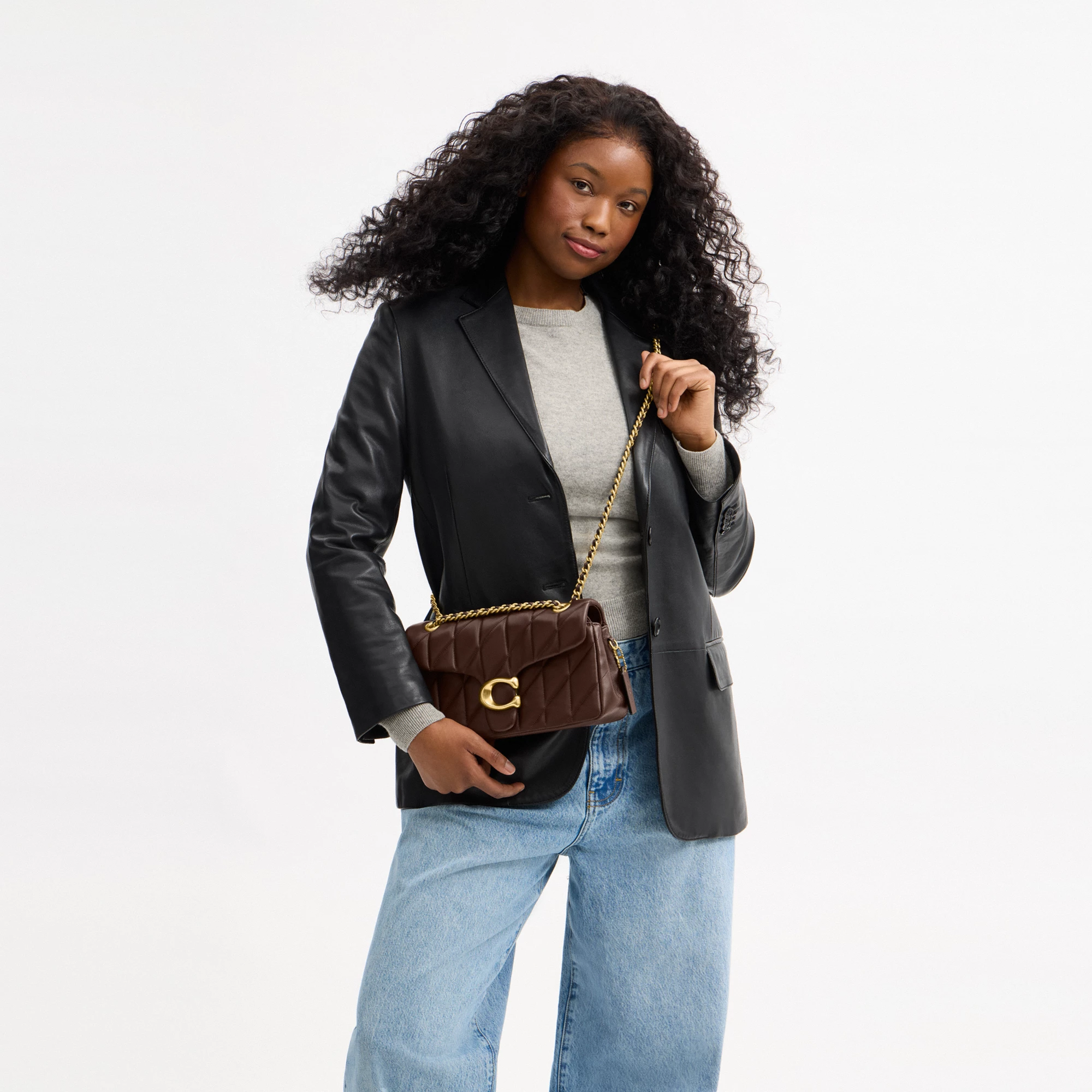 COACH®,Tabby Shoulder Bag 26 With Pillow Quilting,Leather,Shoulder Bag,Metal,Logo,Shoulder Guard,Silver Metal,Day Party,Brown