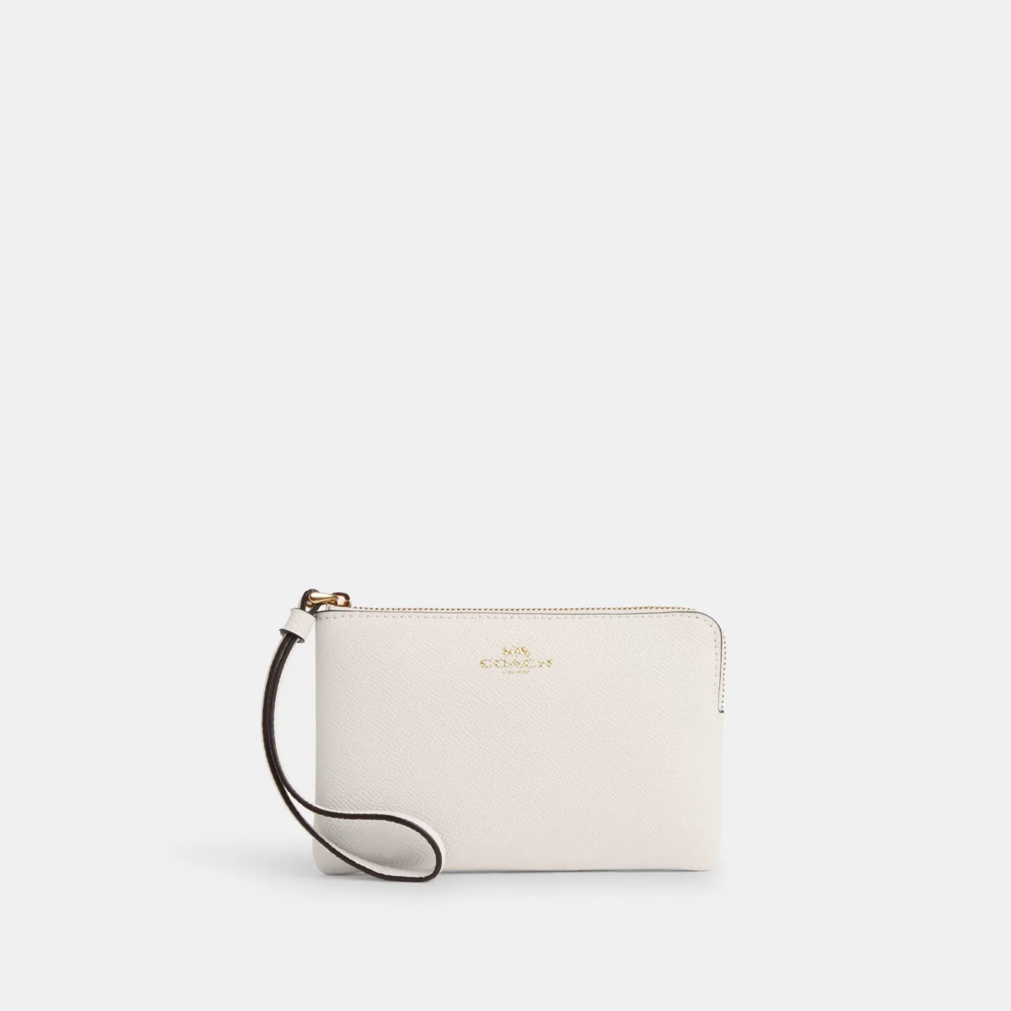 COACH®,Corner Zip Wristlet,Leather,Pouch,Wristlet,Word Embellishment,Logo,White,Front View
