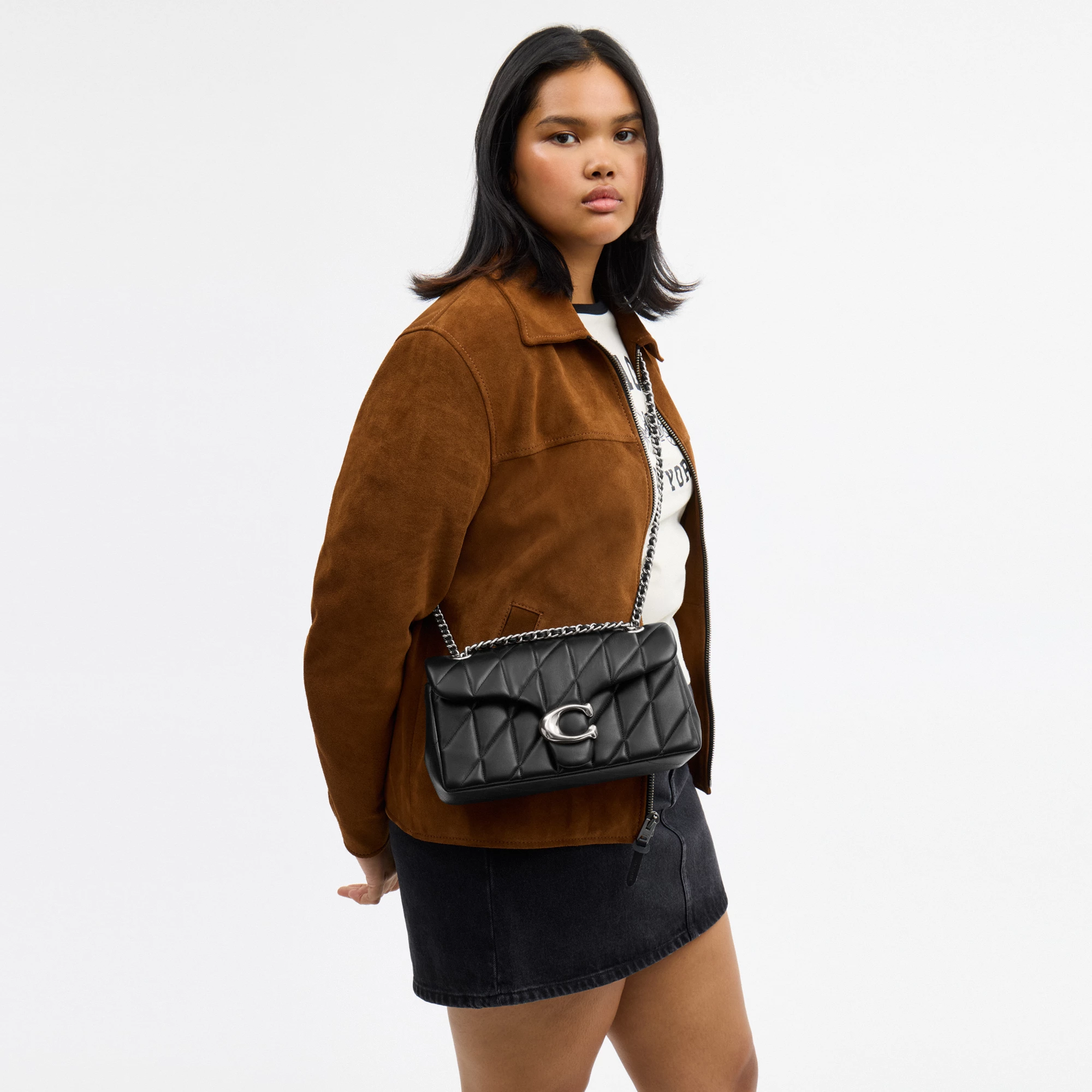 COACH®,Tabby Shoulder Bag 26 With Pillow Quilting,Leather,Shoulder Bag,Metal,Logo,Shoulder Guard,Silver Metal,Day Party,Black
