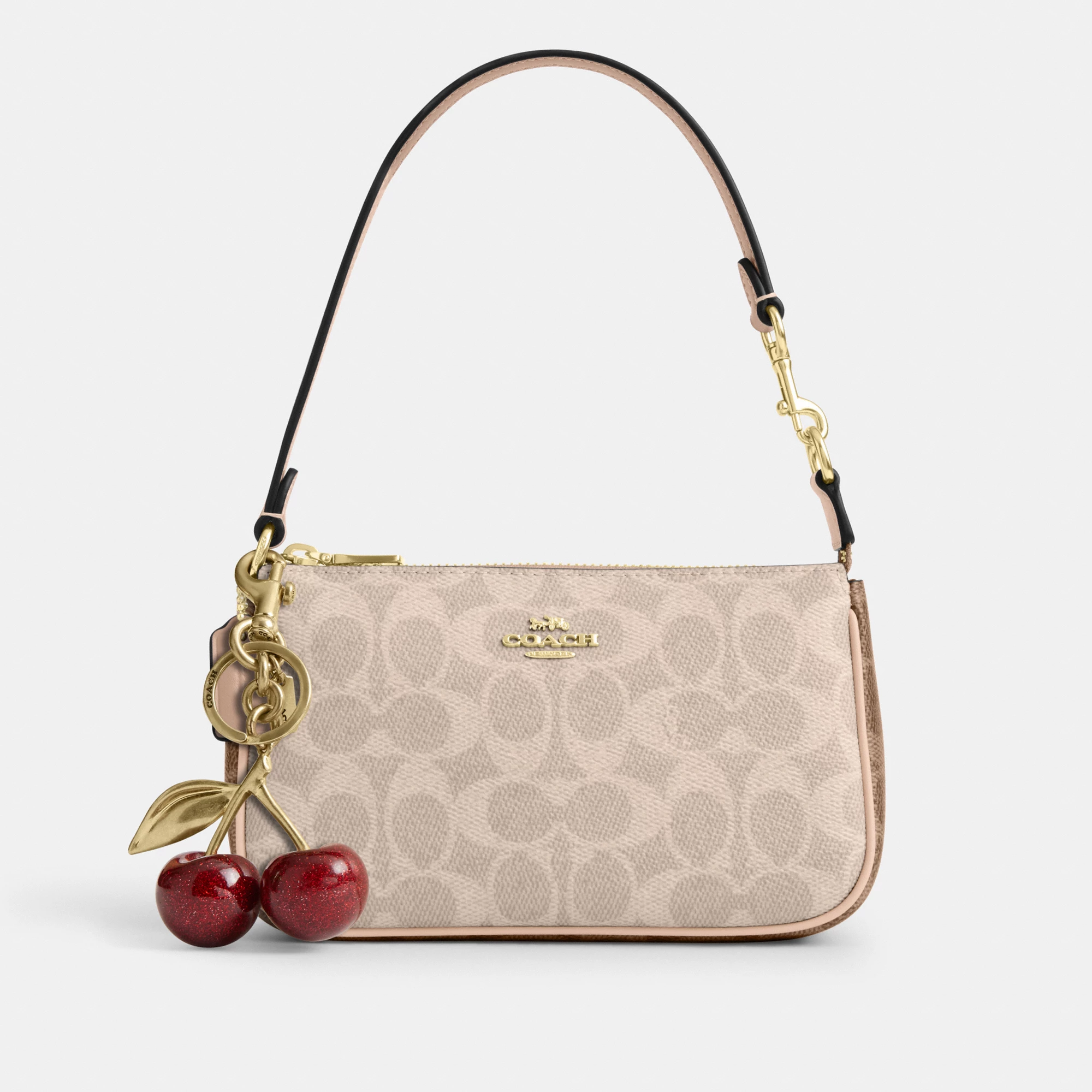 COACH®,Nolita 19 In Blocked Signature Canvas,Shoulder Bag,Logo,Casual,Beige,Angle View
