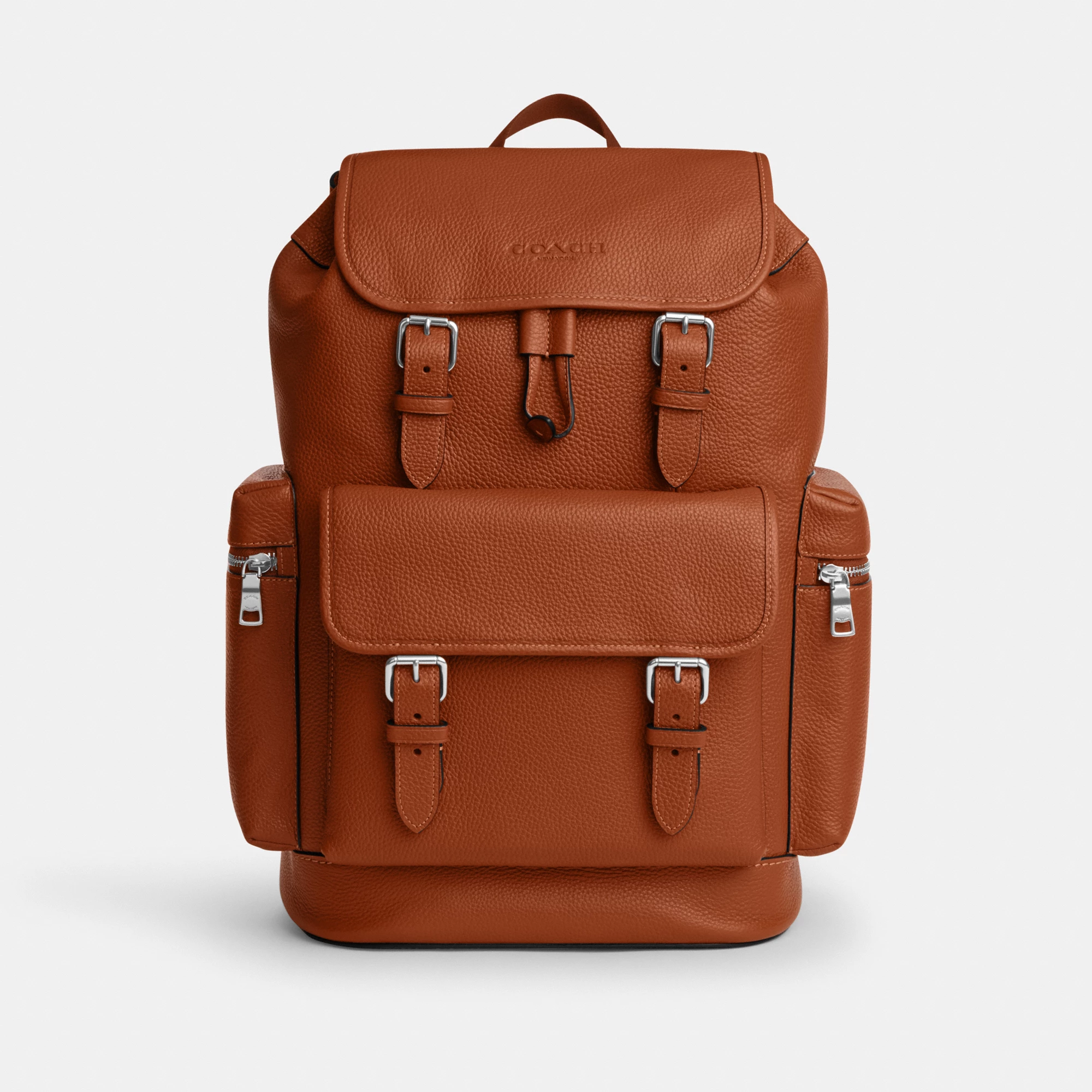 COACH®,Sprint Backpack,Recycled Polyester,Leather,Backpack,Logo,Adjustable,Padded Back Panel,Sustainable,Suitcase Sleeve,S...,Brown,Front View
