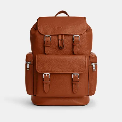 COACH®,Sprint Backpack,Recycled Polyester,Leather,Backpack,Logo,Adjustable,Padded Back Panel,Sustainable,Suitcase Sleeve,S...,Brown,Front View
