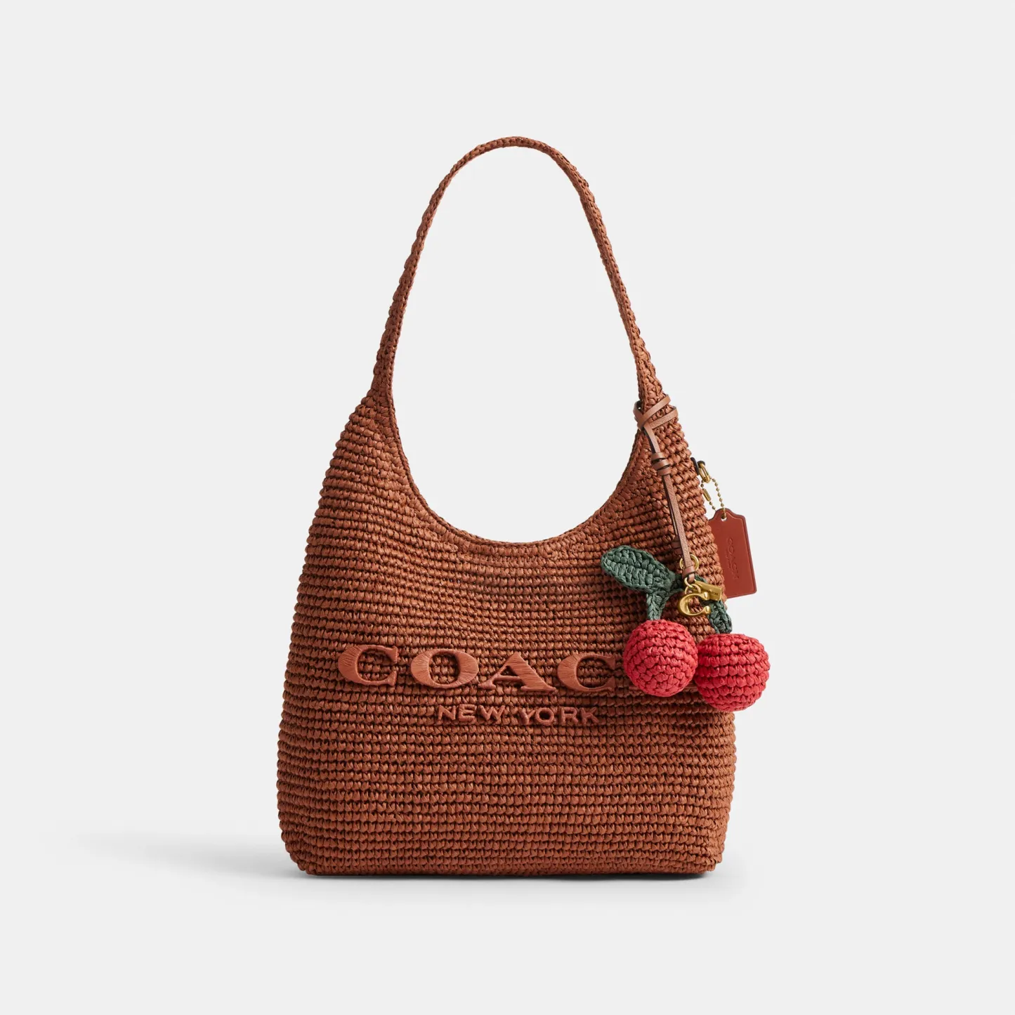 COACH®,Cherries Bag Charm,Bag Charm,Straw,Woven,Brass,Casual,Red,Angle View